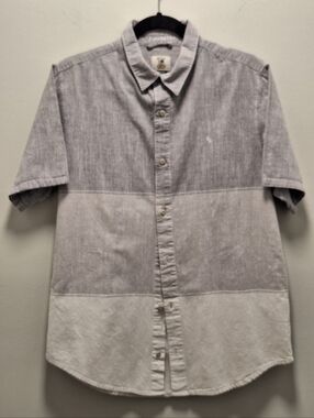Four Star Short-Sleeve Button Down | Med -->Light Gray Color Block | M